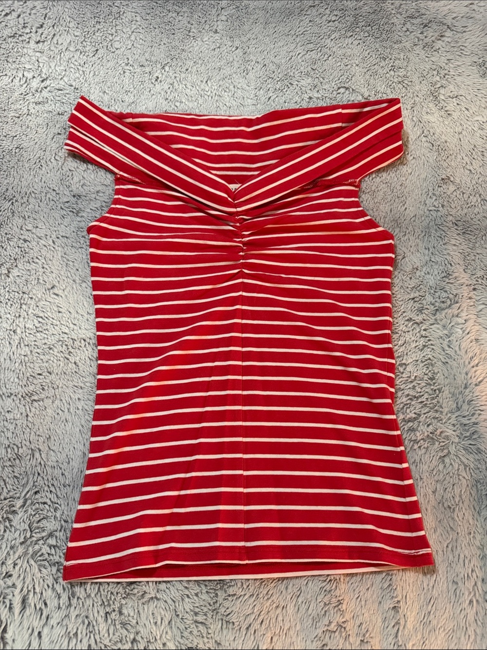 Aeropostale Red and White Striped Off-Shoulder Tank
